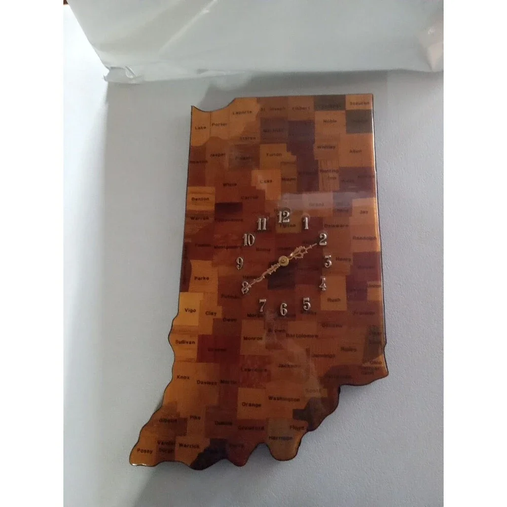 Handmade  Indiana  Clock With Counties In Indiana On It  Clock 20 Inches Long